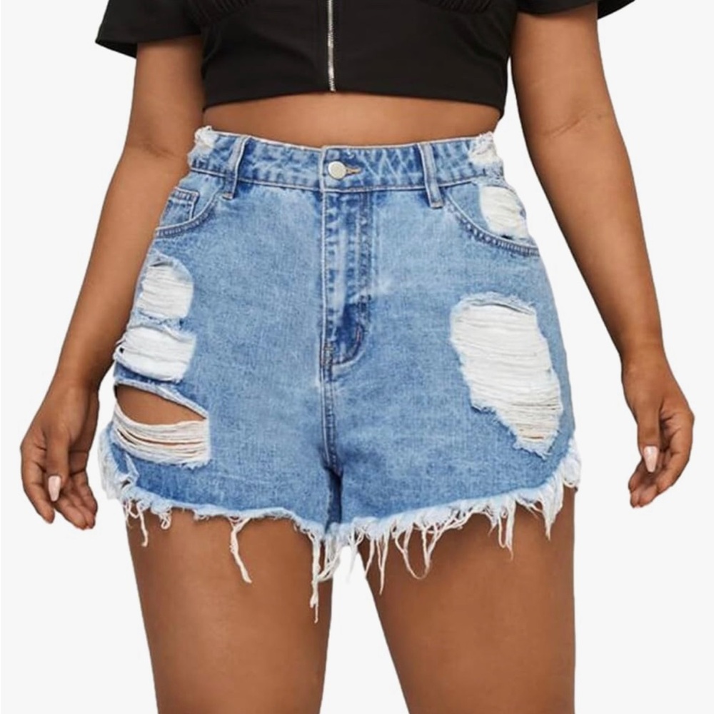 Distressed Denim High Waisted Shorts
